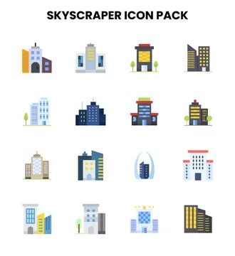Skyscraper Flat Scalable Icons Pack Stock Illustration