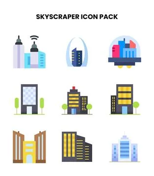 Skyscraper Flat Scalable Icons Pack Stock Illustration