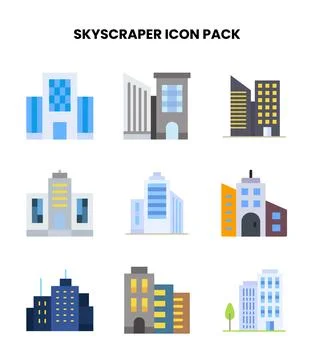 Skyscraper Flat Scalable Icons Pack Иллюстрация
