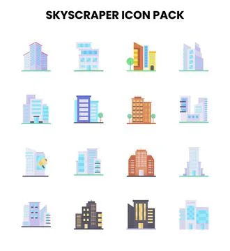 Skyscraper Flat Set Icons Pack Stock-Illustration