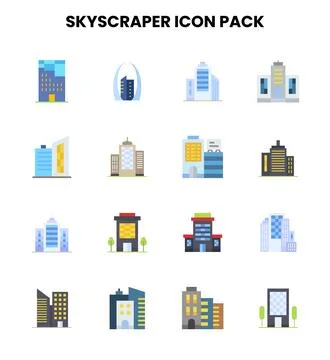 Skyscraper Flat Set Icons Pack Ilustração Stock