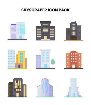 Skyscraper Flat Set Icons Pack Illustrazione stock