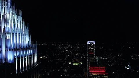 SkyScraper Flyby at Night Stock Footage 95131766