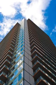 Skyscraper front view with blue sky Foto stock