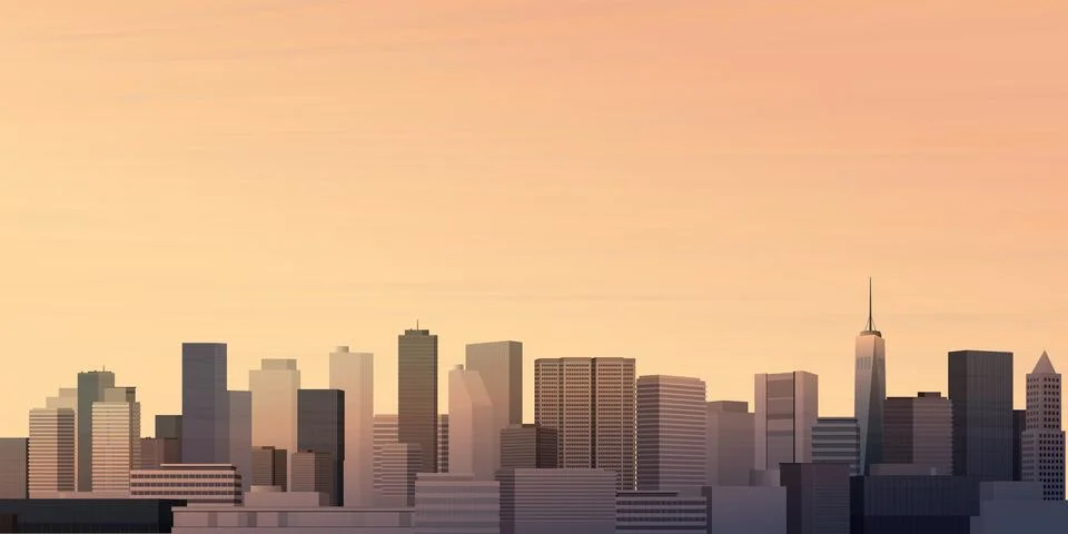 Skyscraper front view with sunset sky background graphic illustration have .. Stock Illustration