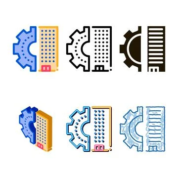 Skyscraper gear icon vector outline designs Ilustración de archivo