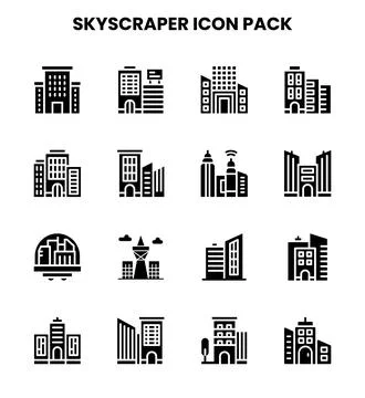 Skyscraper Glyph Bundle Icons Pack 库存插图