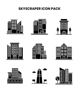 Skyscraper Glyph Design Icons Pack Stock Illustration