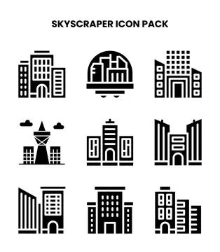 Skyscraper Glyph Graphics Icons Pack Illustrazione stock