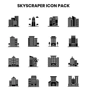 Skyscraper Glyph Icons Pack Stock Illustration