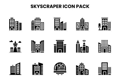 Skyscraper Glyph Icons Pack Stock-Illustration