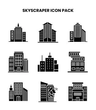 Skyscraper Glyph Icons Pack イラスト素材
