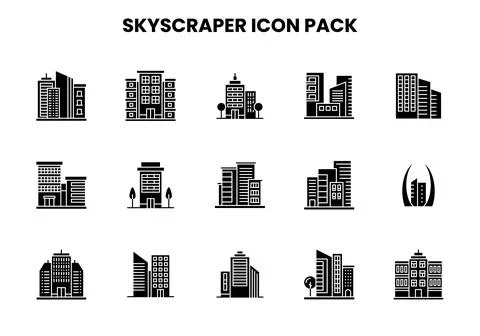 Skyscraper Glyph Icons Pack Stock Illustration