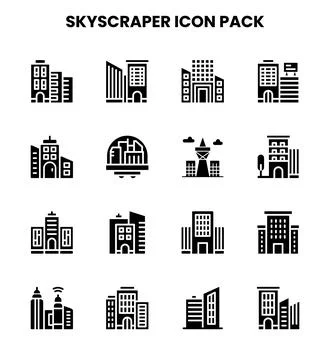Skyscraper Glyph Set Icons Pack Иллюстрация
