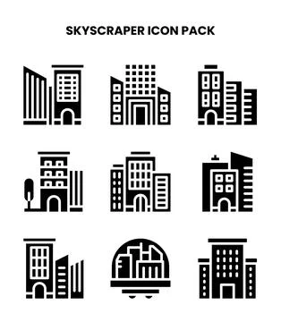 Skyscraper Glyph Set Icons Pack Иллюстрация