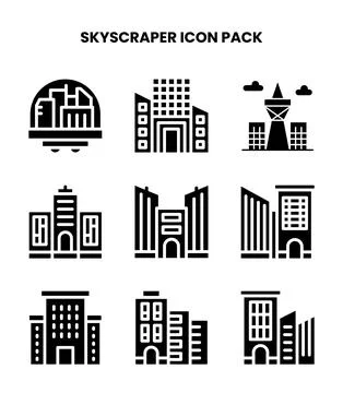 Skyscraper Glyph UI Icons Pack Illustrazione stock