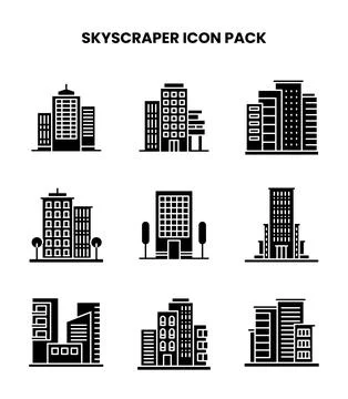 Skyscraper Glyph UI Icons Pack Stock Illustration