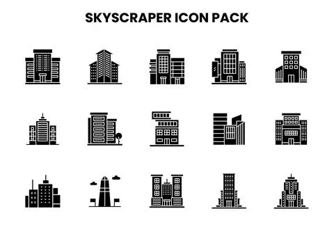 Skyscraper Glyph UI Icons Pack Stock Illustration