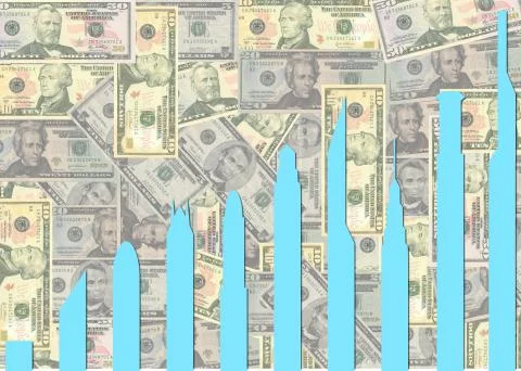 Skyscraper graph on dollars Illustrazione stock