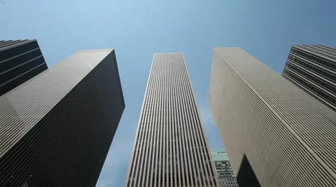 Skyscraper high office building New York City pan 24p big corporation business Stock Footage 10892270