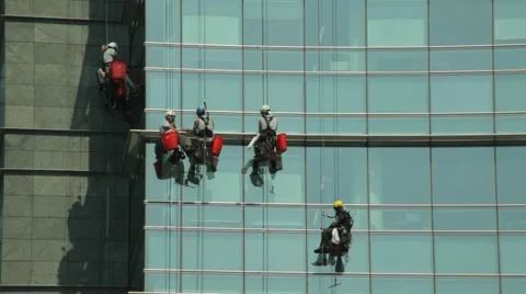 Skyscraper. High Rise Window Cleaning Stock Footage 63986927