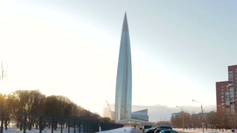 Skyscraper Hightech Architecture Design of the Future business europe lahta Stock Footage 151421006