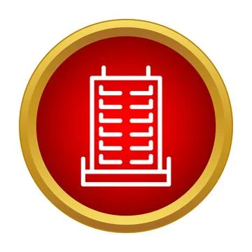 Skyscraper icon on a red and gold button representing city infrastructure Stock Illustration