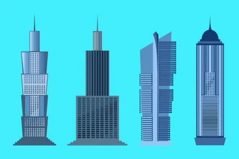Skyscraper icon set isolated on blue background Stock Illustration