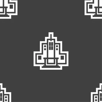 Skyscraper icon sign. Seamless pattern on a gray background. Vector Stock Illustration