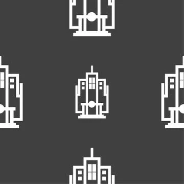 Skyscraper icon sign. Seamless pattern on a gray background. Vector Illustrazione stock