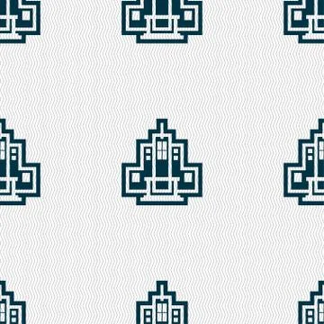 Skyscraper icon sign. Seamless pattern with geometric texture. Stock Illustration