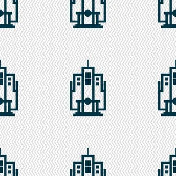 Skyscraper icon sign. Seamless pattern with geometric texture. Stock Illustration