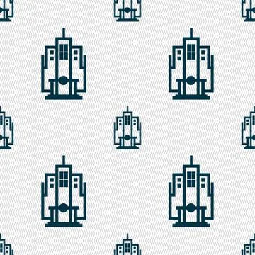Skyscraper icon sign. Seamless pattern with geometric texture. Stock Illustration