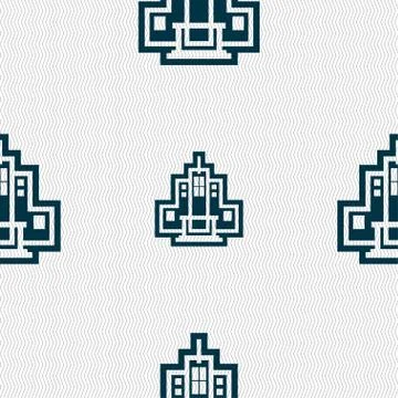 Skyscraper icon sign. Seamless pattern with geometric texture. Stock Illustration