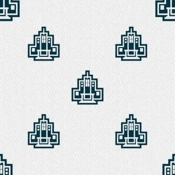 Skyscraper icon sign. Seamless pattern with geometric texture. Stock Illustration