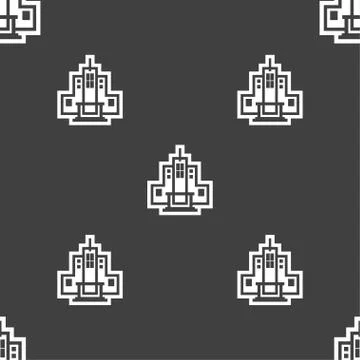 Skyscraper icon sign. Seamless pattern on a gray background. Stock Illustration