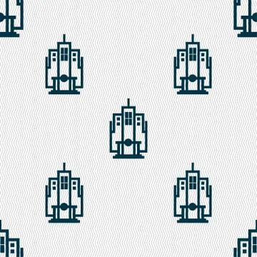 Skyscraper icon sign. Seamless pattern with geometric texture. Stock Illustration