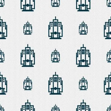 Skyscraper icon sign. Seamless pattern with geometric texture. Stock Illustration