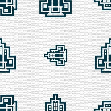 Skyscraper icon sign. Seamless pattern with geometric texture. Stock Illustration