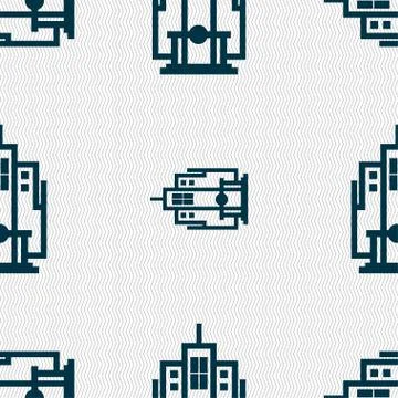 Skyscraper icon sign. Seamless pattern with geometric texture. Stock Illustration