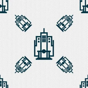 Skyscraper icon sign. Seamless pattern with geometric texture. Stock Illustration