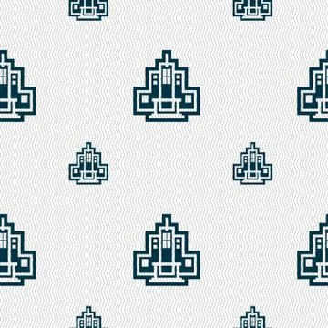 Skyscraper icon sign. Seamless pattern with geometric texture. Stock Illustration