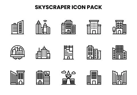 Skyscraper Line Collection Icons Pack Stock Illustration
