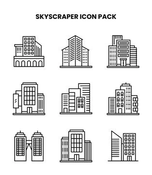 Skyscraper Line Collection Icons Pack Stock Illustration