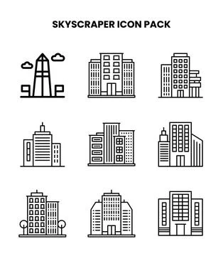 Skyscraper Line Collection Icons Pack Иллюстрация