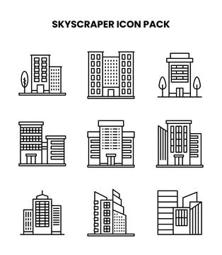 Skyscraper Line Graphics Icons Pack Stock Illustration