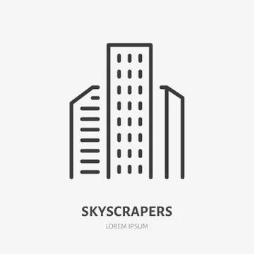 Skyscraper line icon, vector pictogram of modern city skyline. High tower 库存插图