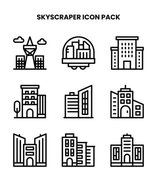 Skyscraper Line Icons Pack Иллюстрация