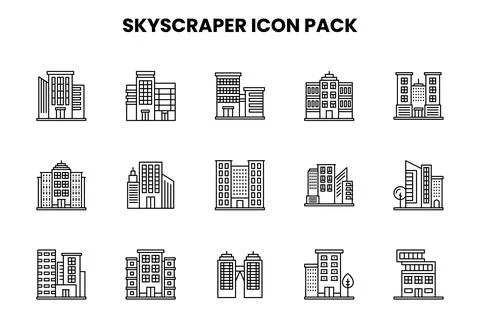 Skyscraper Line Set Icons Pack Stock Illustration