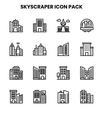 Skyscraper Line Set Icons Pack イラスト素材